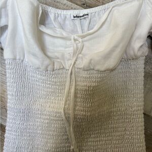 Reformation White Smocked Top with Tie Detail